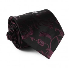 Lila virágmintás, fekete nyakkendő díszzsebkendővel