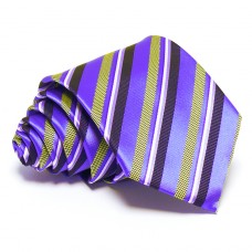 Lila nyakkendő - kék-citromsárga csíkos