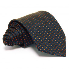 Tengerészkék selyem nyakkendő - narancs mintás