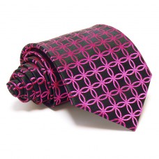 Fekete selyem nyakkendő - magenta mintás