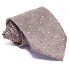 Szürke selyem nyakkendő - fehér-magenta mintás