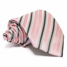 Rózsaszín selyem nyakkendő - szürke-fekete csíkos