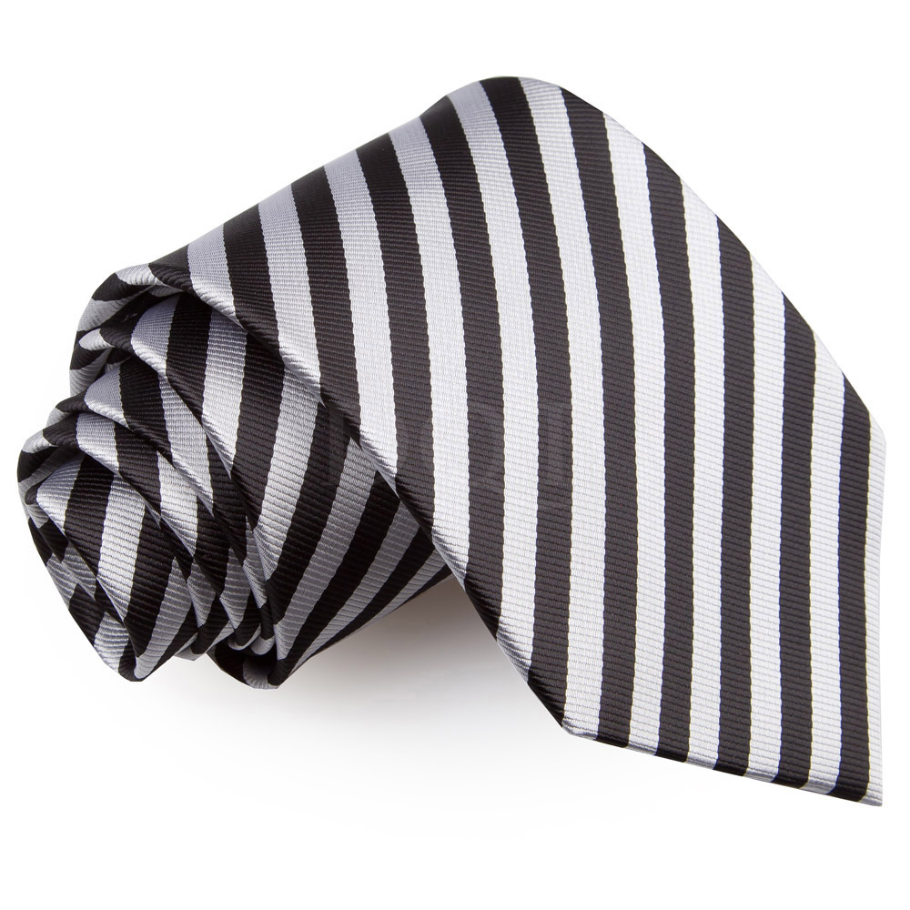  Csíkos nyakkendő - fekete/ezüst