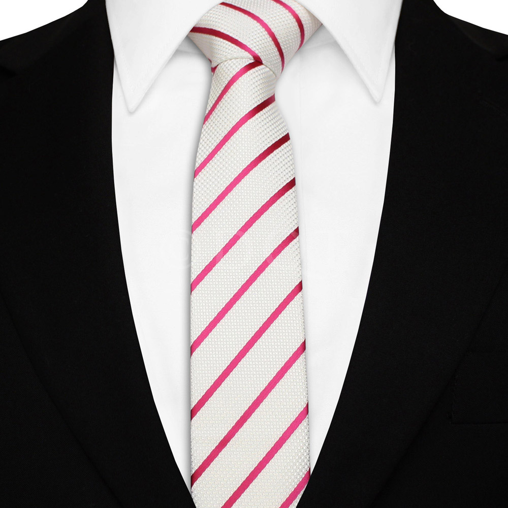 Keskeny nyakkendő - fehér/pink