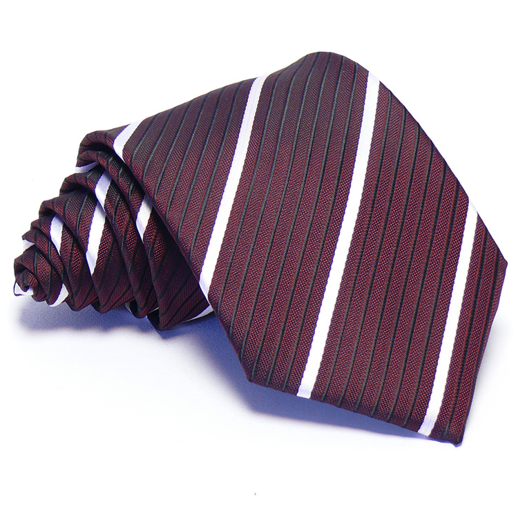 Burgundi vörös nyakkendő - fehér-fekete csíkos
