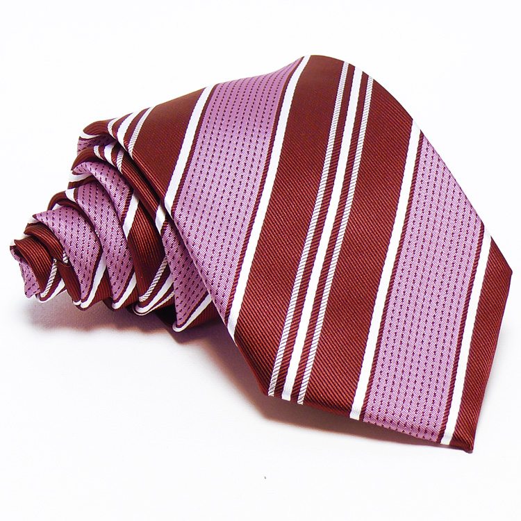 Burgundi vörös, rózsaszín-fehér csíkos nyakkendő