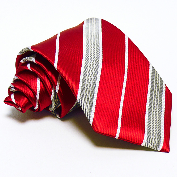 Piros nyakkendő - ezüst csíkos