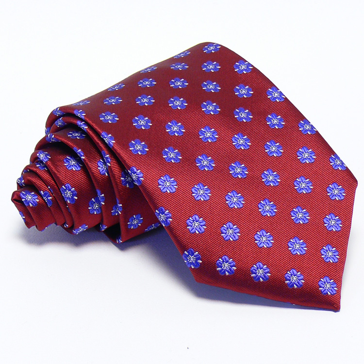 Burgundi nyakkendő - kék mintás