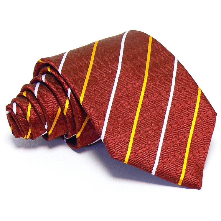 Bordó nyakkendő - fehér-arany csíkos