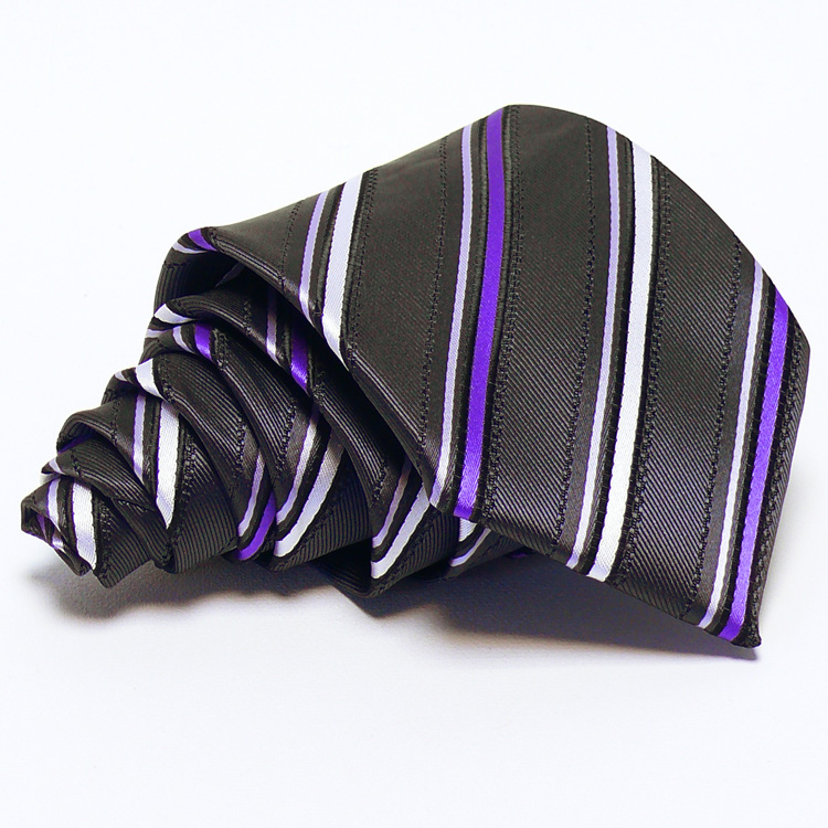 Grafitszürke nyakkendő - lila-fehér csíkos