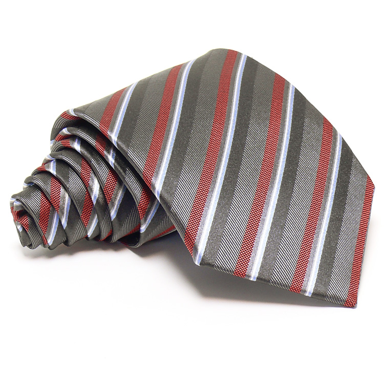 Grafitszürke selyem nyakkendő - burgundi csíkos
