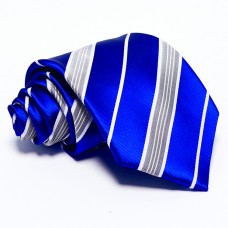 Kobaltkék nyakkendő - fehér-szürke csíkos