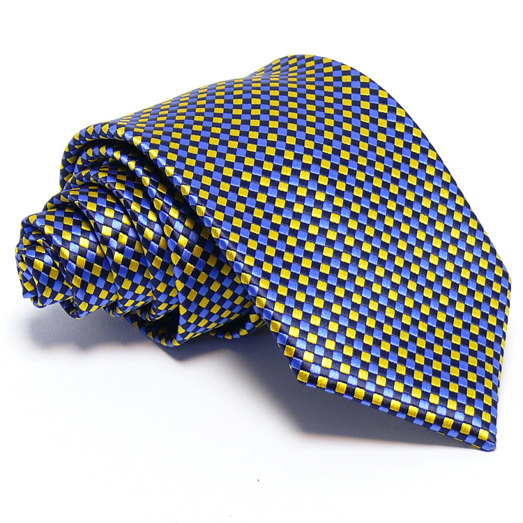 Kék nyakkendő - arany kockás