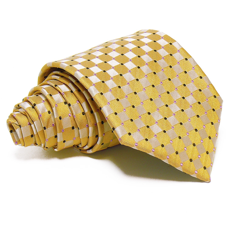 Aranysárga-ezüst selyem nyakkendő - kockás