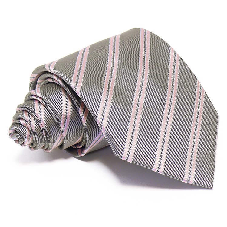 Szürke selyem nyakkendő - rózsaszín csíkos